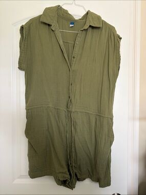Old Navy Olive Button-Front Short-Sleeve Romper